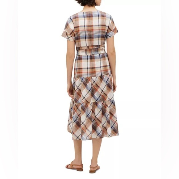 Lafayette 148 Angelique Plaid Tiered Maxi Dress Belted Linen Cotton Medium EUC - Picture 2 of 7